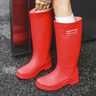 高筒雨鞋水鞋女雨靴加绒加厚底成人时尚外穿防水户外雨林徒步水靴