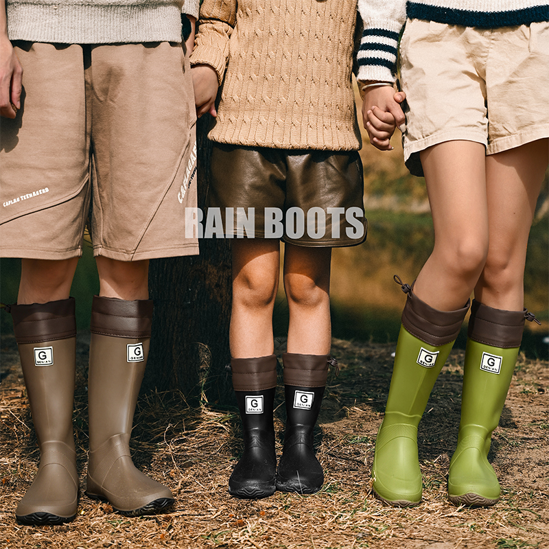 日系可爱儿童亲子雨鞋女款学生中大童防滑软底雨靴高筒时尚防水鞋