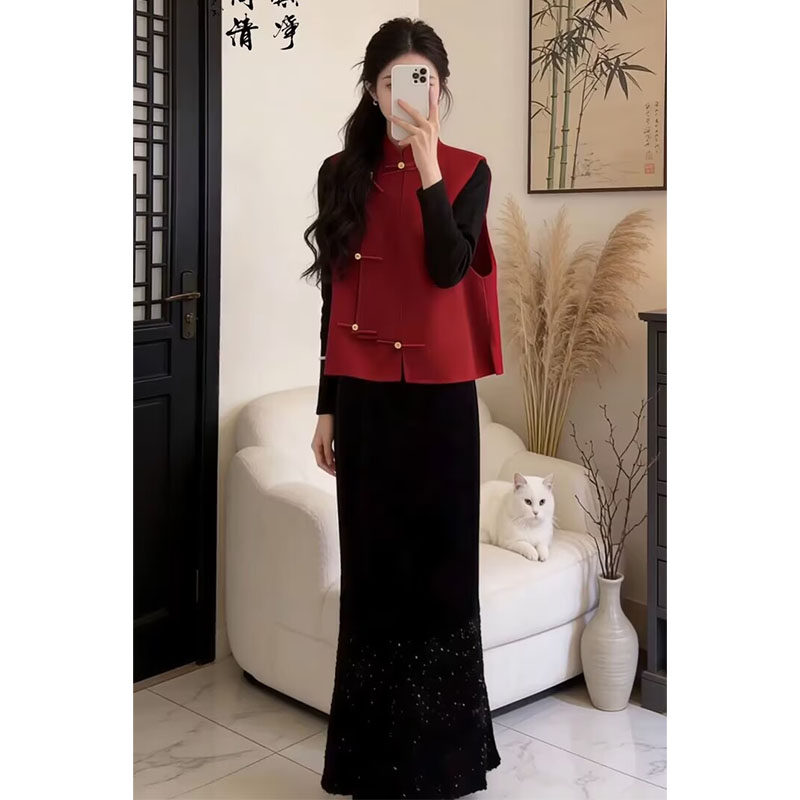 独特漂亮2026超火冬装一整套圣诞气质马甲打底衫半身裙三件套装女,女装/女士精品,大码套装,淘宝优惠券,粉丝福利购,淘宝优惠卷