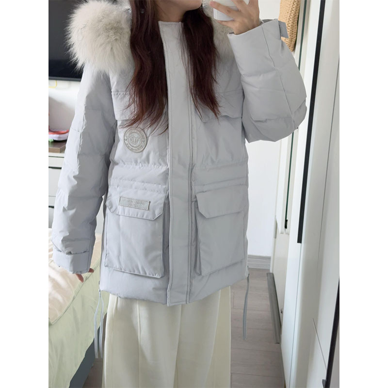 韩版宽松高级感短款加厚大毛领羽绒棉服女冬季工装派克服棉袄外套