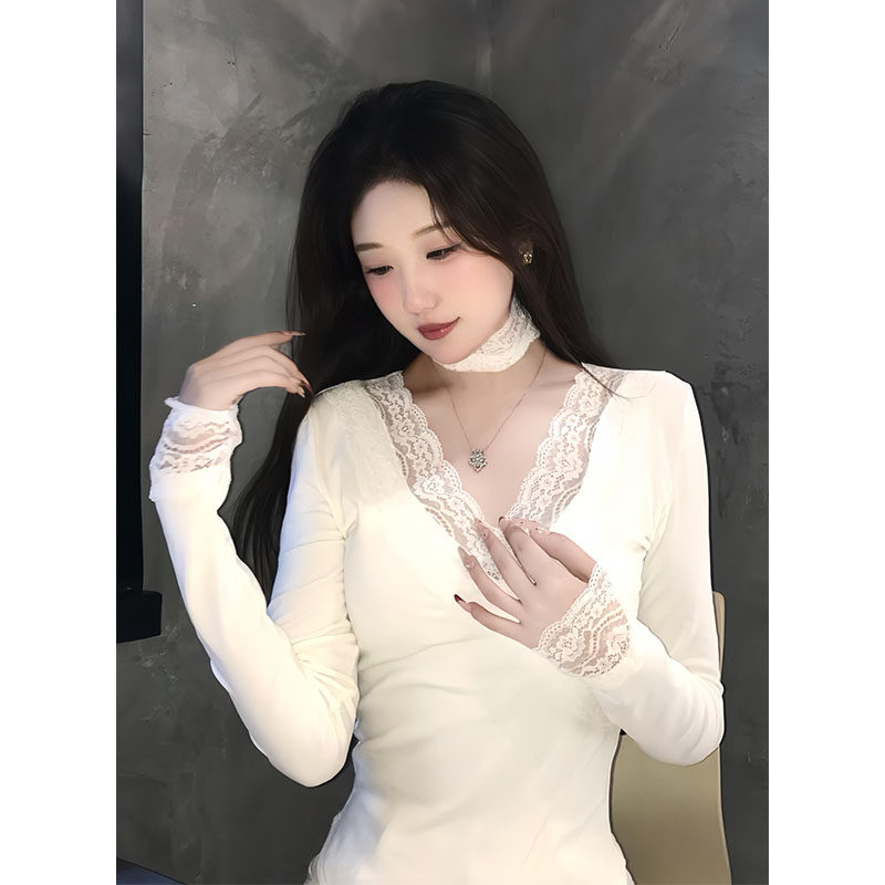 春季今年流行独特超好看气质V领蕾丝拼接上衣女纯欲内搭t恤打底衫,女装/女士精品,大码内搭,淘宝优惠券,粉丝福利购,淘宝优惠卷
