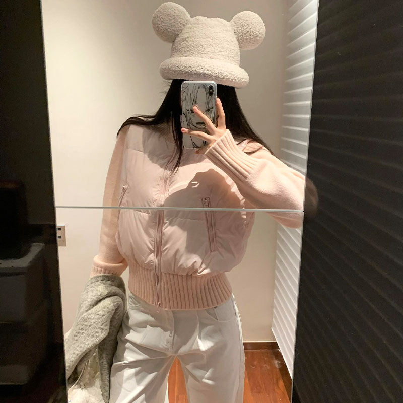 修身显瘦针织拼接羽绒棉服女冬季