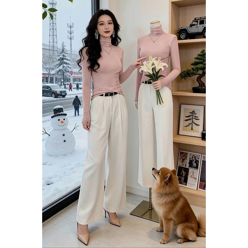 早春气质高级感螺纹德绒高领加绒长袖T恤女修身百搭打底衫上衣潮,女装/女士精品,大码内搭,淘宝优惠券,粉丝福利购,淘宝优惠卷