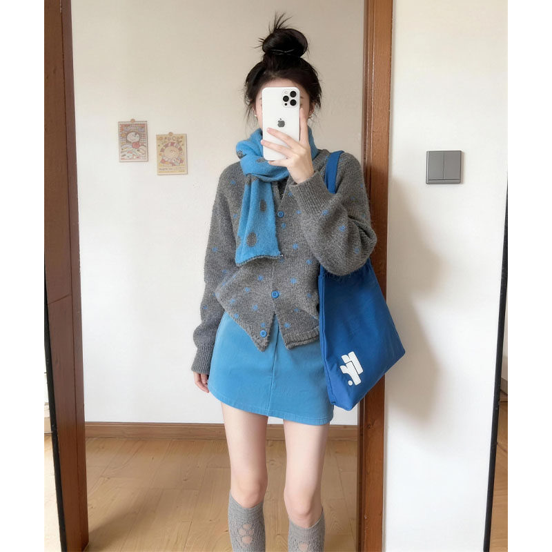 秋冬高级感韩系温柔风波点针织开衫围巾女小个子显瘦百搭毛衣外套,女装/女士精品,毛衣,淘宝优惠券,粉丝福利购,淘宝优惠卷