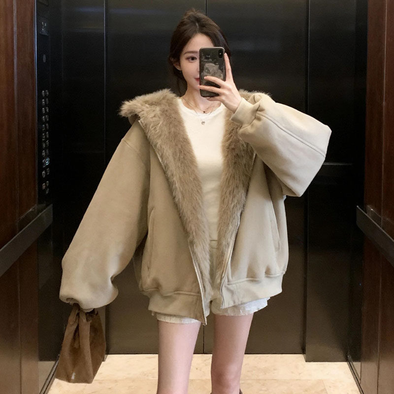 两面穿保暖羊羔毛外套女冬装高级感美式复古皮毛一体连帽毛毛棉服,女装/女士精品,常规大码外套,淘宝优惠券,粉丝福利购,淘宝优惠卷