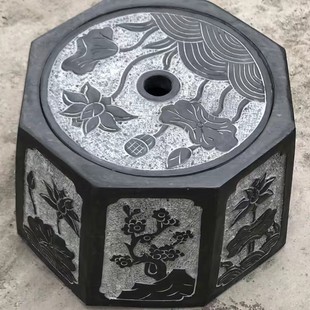 石雕青石八角井口仿古井圈圆方形井盖井沿户外别墅家用庭院摆件