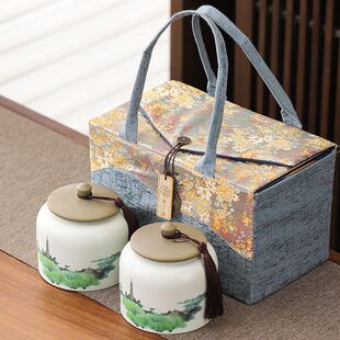 高级感茶叶空礼盒陶瓷复古家用密封罐防潮绿茶龙井通用空礼盒定制