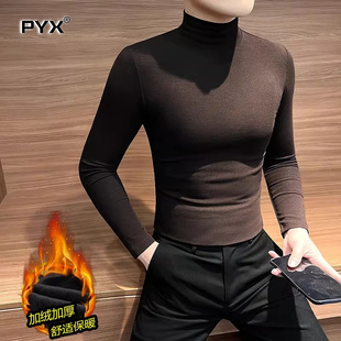 高级感半高领打底衫男士秋冬季2025新款加绒修身上衣男款长袖t恤