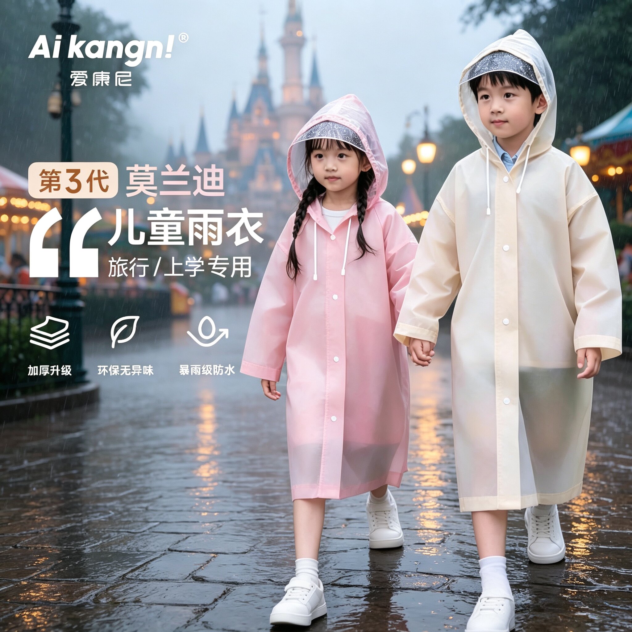 大帽檐莫兰迪儿童雨衣一次性男女孩旅行上学防暴雨披加厚2026新款