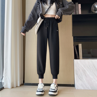 夏 百搭八分小个子高腰束脚休闲宽松九分卫裤 运动裤 女2024春秋薄款