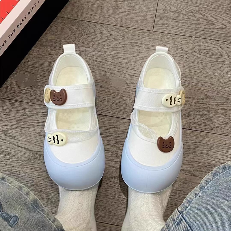 女童猫咪小鱼帆布鞋2026春秋中大童女孩防滑透气板鞋学生休闲鞋子