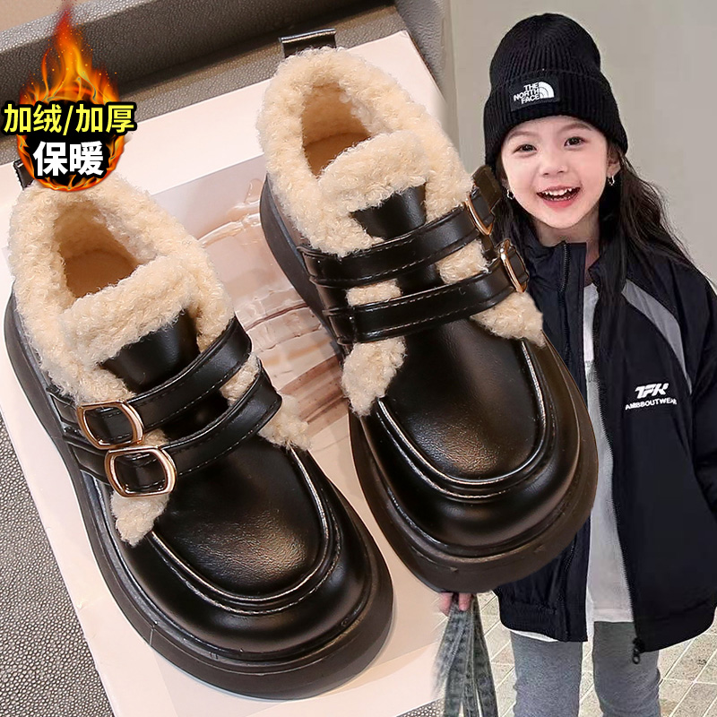 儿童二棉鞋加绒厚底时尚乐福鞋