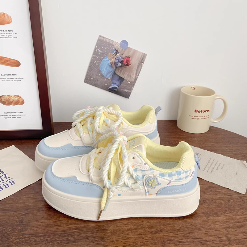 女童板鞋2026新款中大童女孩格猫爪软底休闲小白鞋学生可爱运动鞋