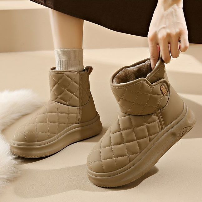 女童爆款高帮加绒加厚雪地靴冬2025新款厚底百搭皮面防水防滑棉鞋