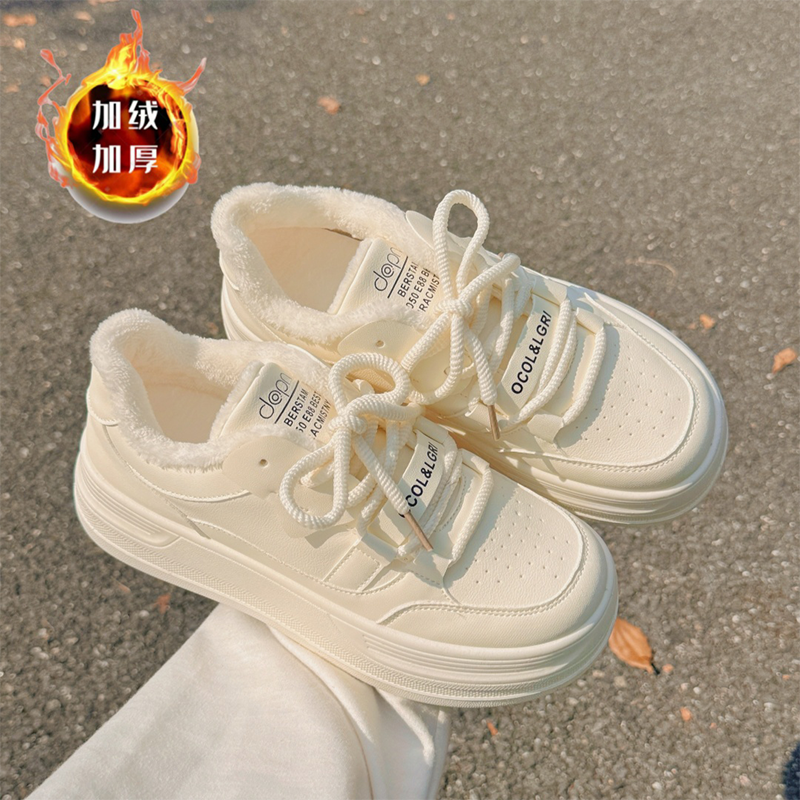 米白加绒2025秋冬新款保暖鞋休闲