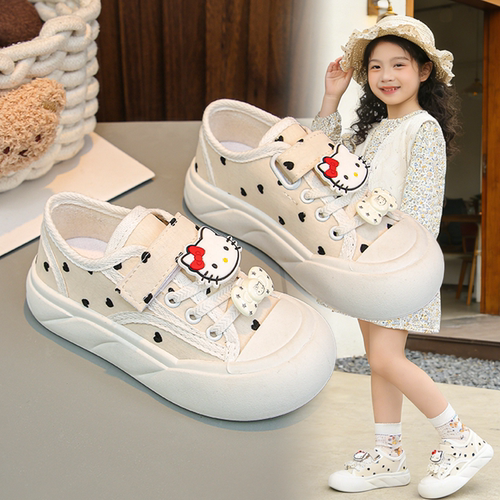 女童HelloKitty装饰帆布鞋2026春秋中大童女孩休闲鞋学生透气板鞋