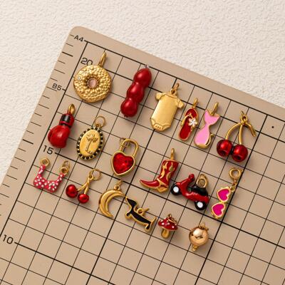 欧美亚马逊跨境不锈钢樱桃靴子吊坠滴油衣服鞋子DIY配件简约饰品