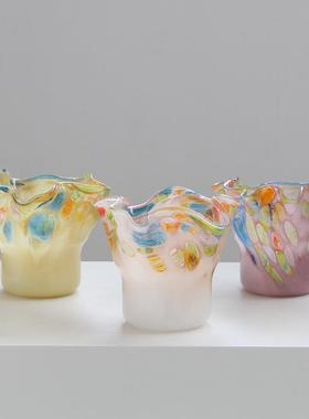 法式中古肌理不规则渐变玻璃插花瓶摆件家居客厅餐桌玄关创意装饰