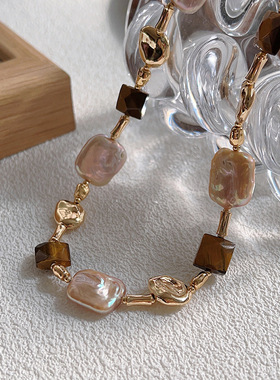 天然巴方块珍珠项链女ins轻奢小众气质高级感锁骨链项链潮