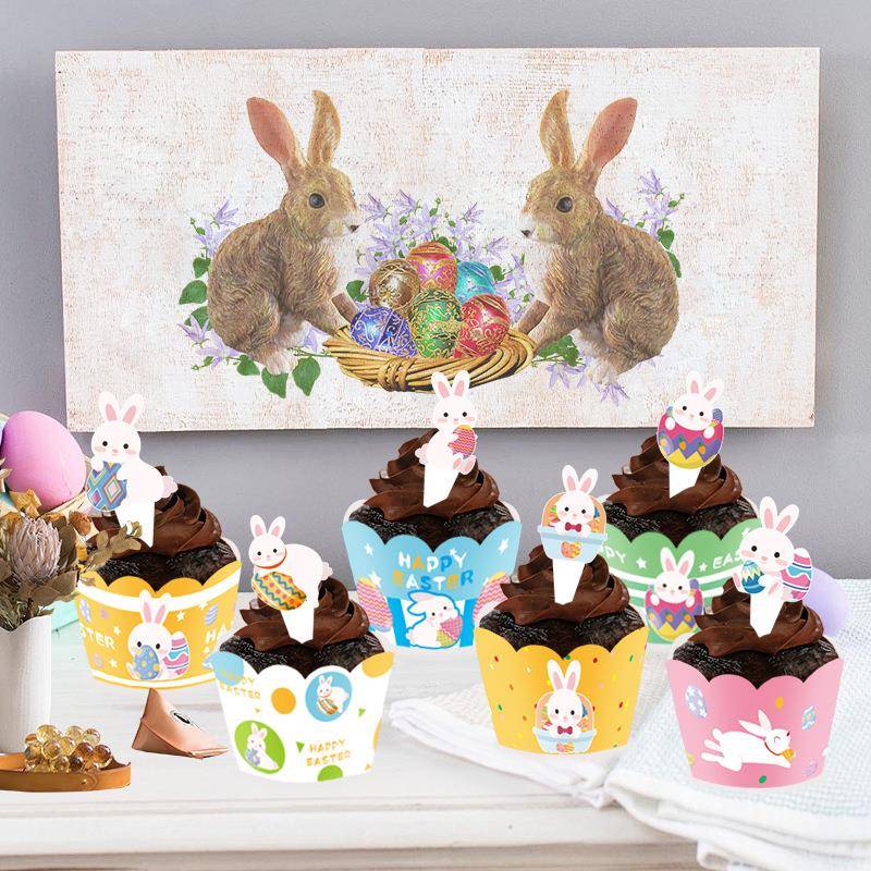 跨境亚马逊爆款新款新品派对用品装饰复活节蛋糕围边插旗插牌烘焙