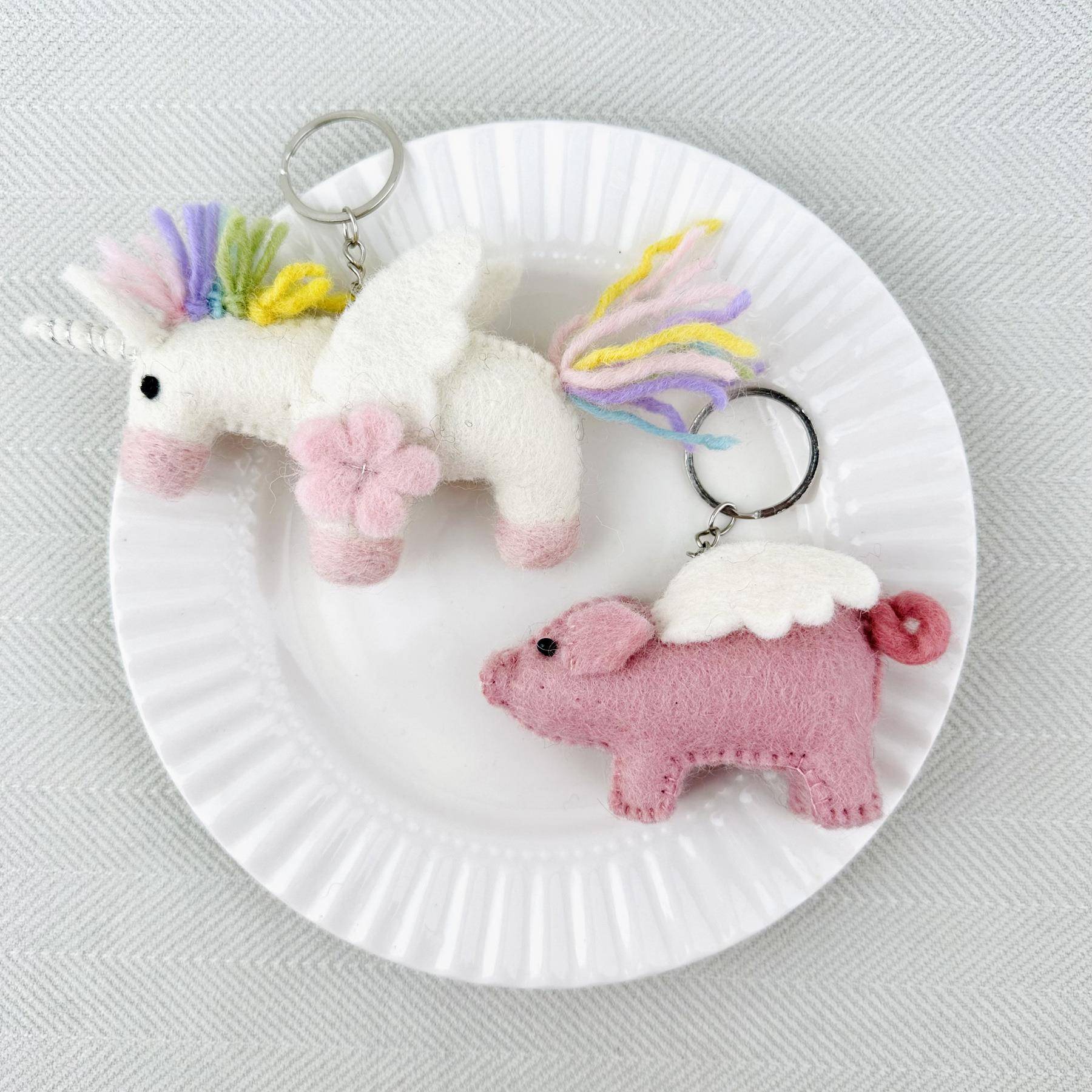 手工羊毛毡天使小飞猪独角兽钥匙扣包挂粉粉日韩可爱呆萌