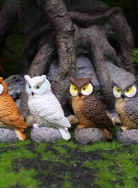 仿真猫头鹰摆件跨境外贸树脂工艺品花园苔藓微景观小鸟装饰品动物