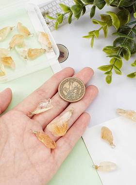 跨境天然黄水晶吊坠电镀原石不规则项链水晶碎石挂件diy饰品配饰