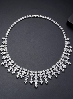 欧美新娘项链时尚流苏超闪婚礼宴会礼服配饰女士锆石项饰