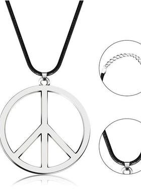 咖亿跨境男士不锈钢项链反战和平吊坠配皮绳外贸饰品套链