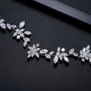 跨境新品树叶造型镶钻新娘盘头发箍发带头饰婚纱头戴软链饰
