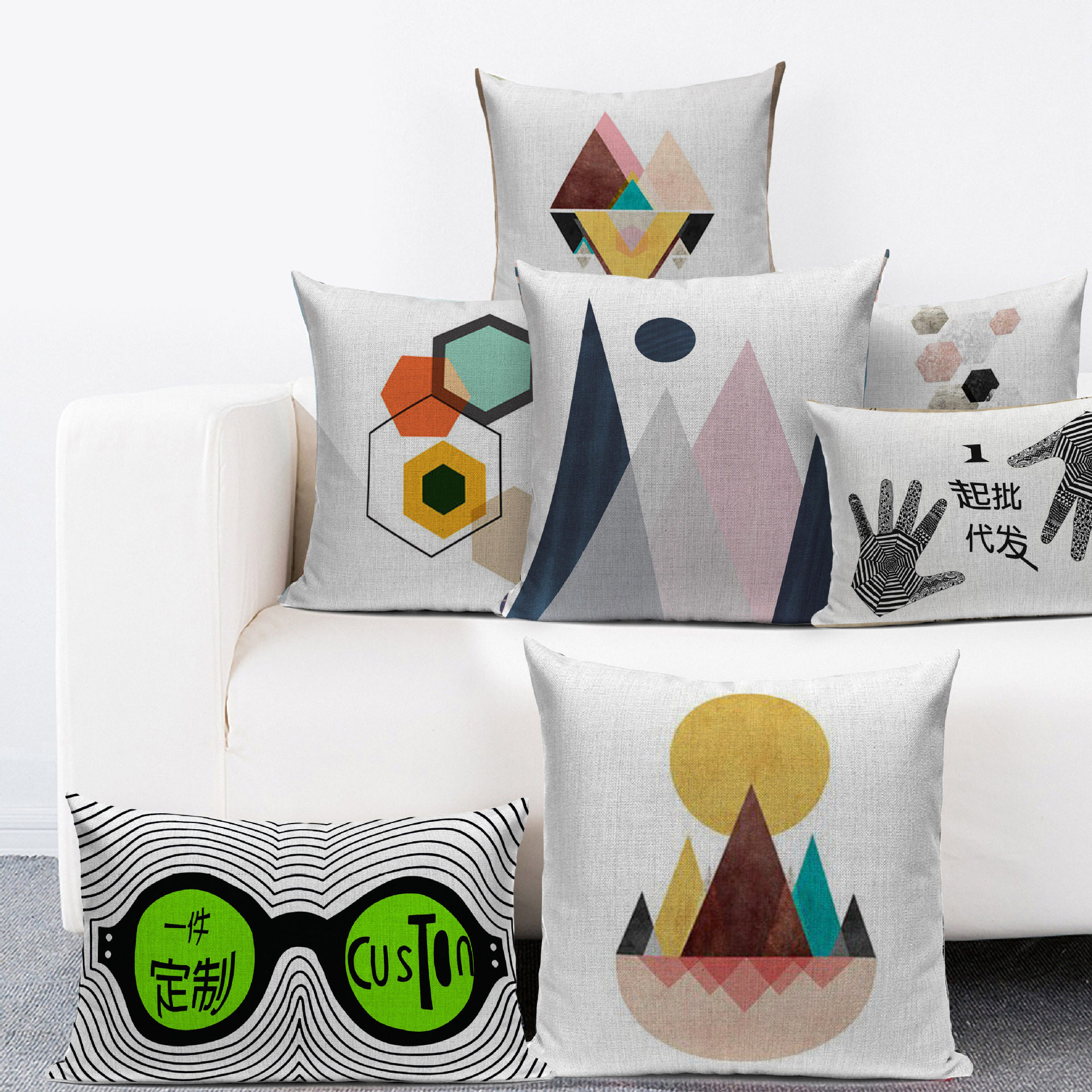 Geometry pattern Pillowcase Cotton and hemp modern Simplicity printing Bedside backrest Home Furnishing customized Pillow casesin the Home Fabric , Pillow/Pillow  category - from Buy2taobao.com to provide professional Taobao agent buy service