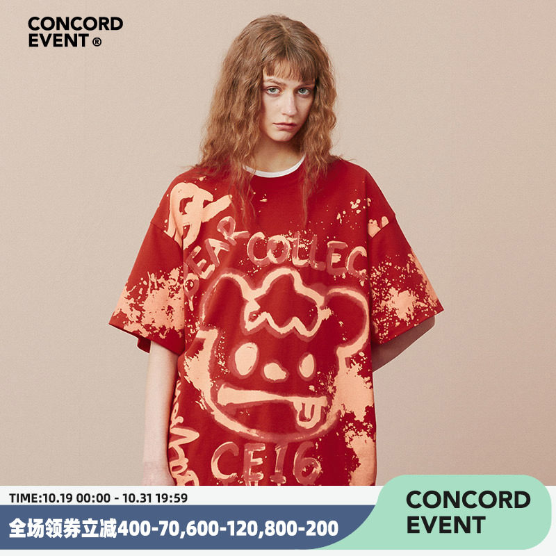 CONCORDEVENT潮牌T恤2022情侶裝夏裝短袖歐美式小熊寬松半袖體恤在類目 男裝, T恤中 - 來自Buy2taobao.com提供專業的淘寶代購服務