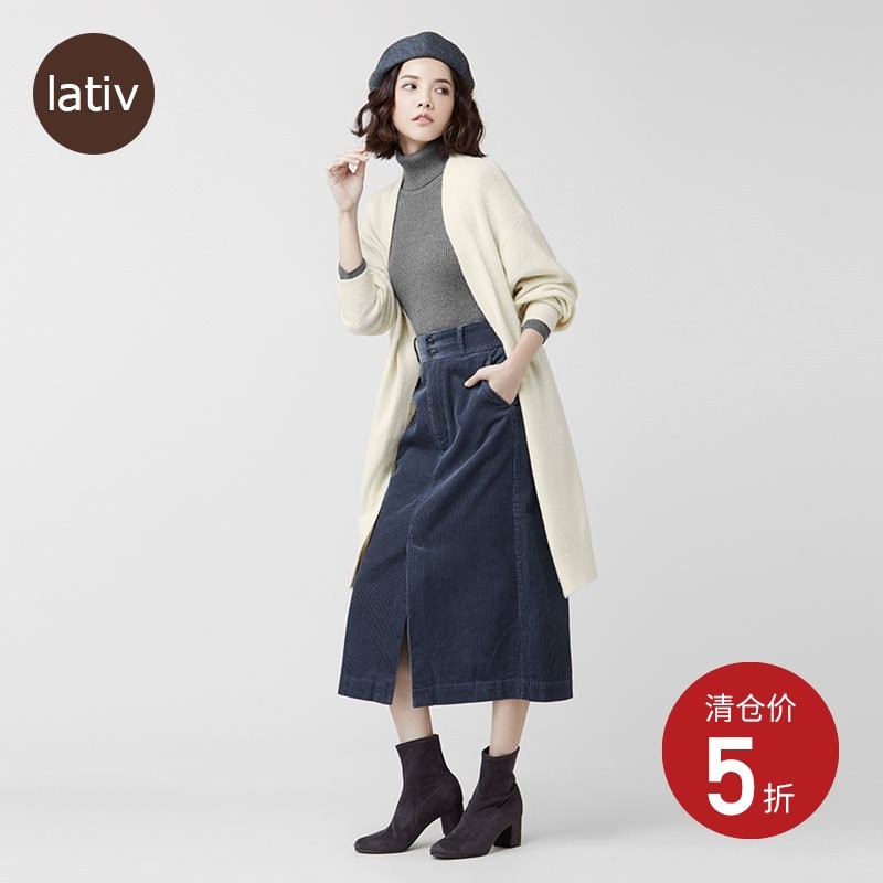 lativ诚衣灯芯绒女长裙OL半身裙气质开岔中长裙子秋季女装在类目 女装/女士精品, 半身裙中 - 来自Buy2taobao.com提供专业的淘宝代购服务