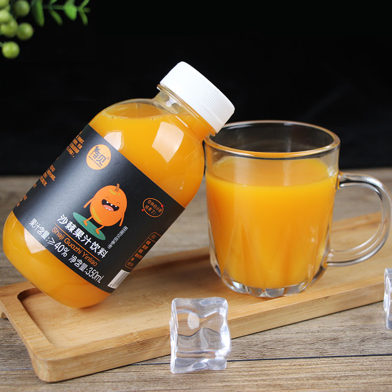 沙棘果汁vc饮料350mlx6瓶山西吕梁生榨果汁沙棘液网红整箱