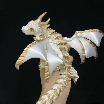 新款带翅膀水晶龙全关节可动模型玩具创意3D打印飞龙炫酷渐变龙蛋