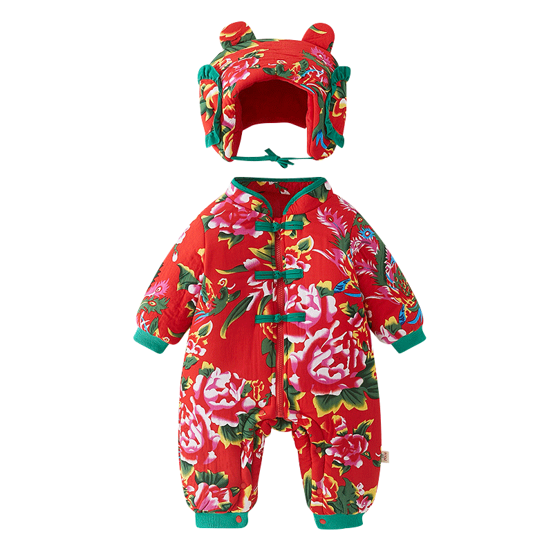 宝宝过年拜年衣服连体哈衣