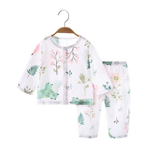 爱婴贝比儿童夏季纯棉长袖空调服套装