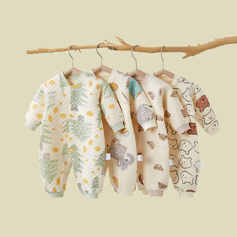 婴儿连体衣春秋冬季打底新生儿衣服冬装加厚宝宝夹棉哈衣保暖睡衣