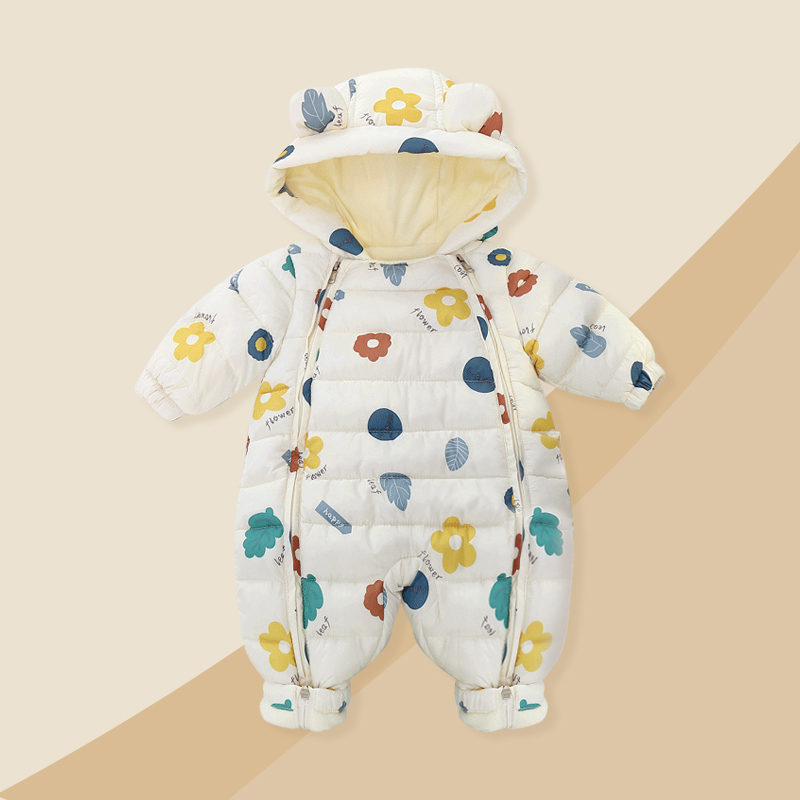 婴儿棉服连体衣夹棉加绒加厚哈衣