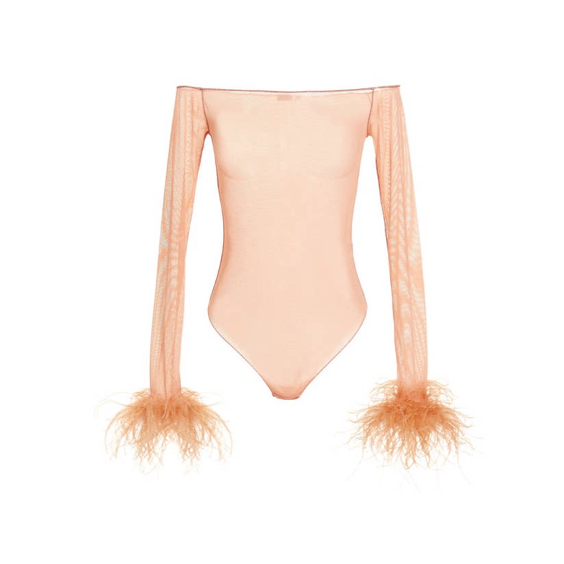 oseree 羽毛透明网纱连体衣女