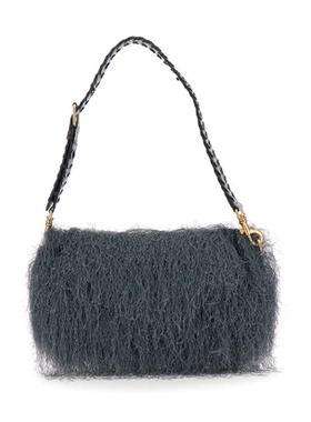 DRIES VAN NOTEN Strap Blend 灰色磨毛质感皮革布织女肩包女送