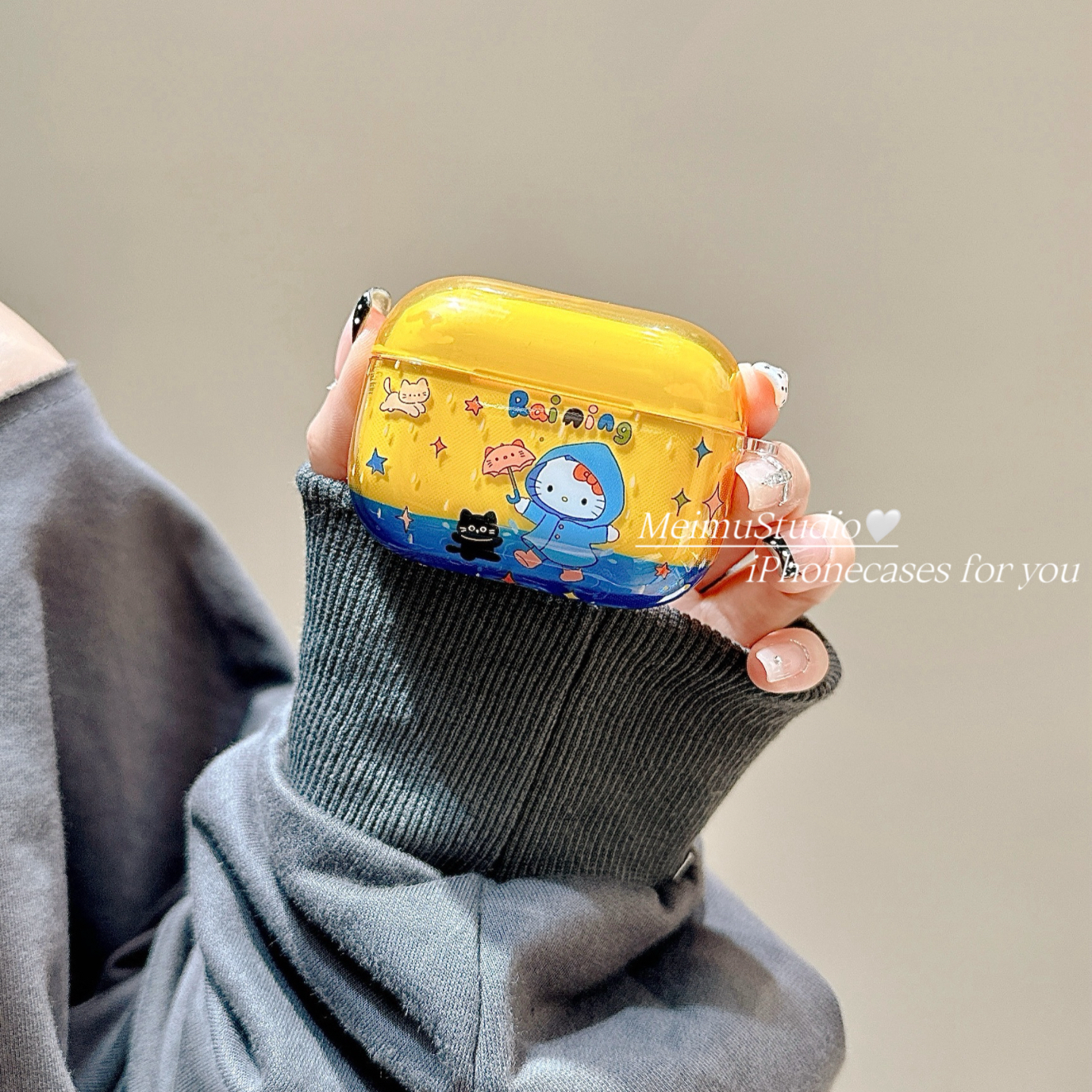 卡通可爱雨衣KT猫适用苹果耳机壳