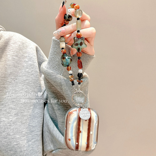 ins韩风条纹星星适用苹果耳机壳