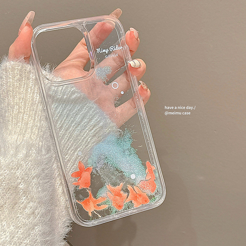 韩系ins闪粉流沙锦鲤适用苹果17promax手机壳iPhone15新款14pro透明13小众女16创意15pro高级感16pro全包外壳,3C数码配件,手机保护套/壳,淘宝优惠券,粉丝福利购,淘宝优惠卷