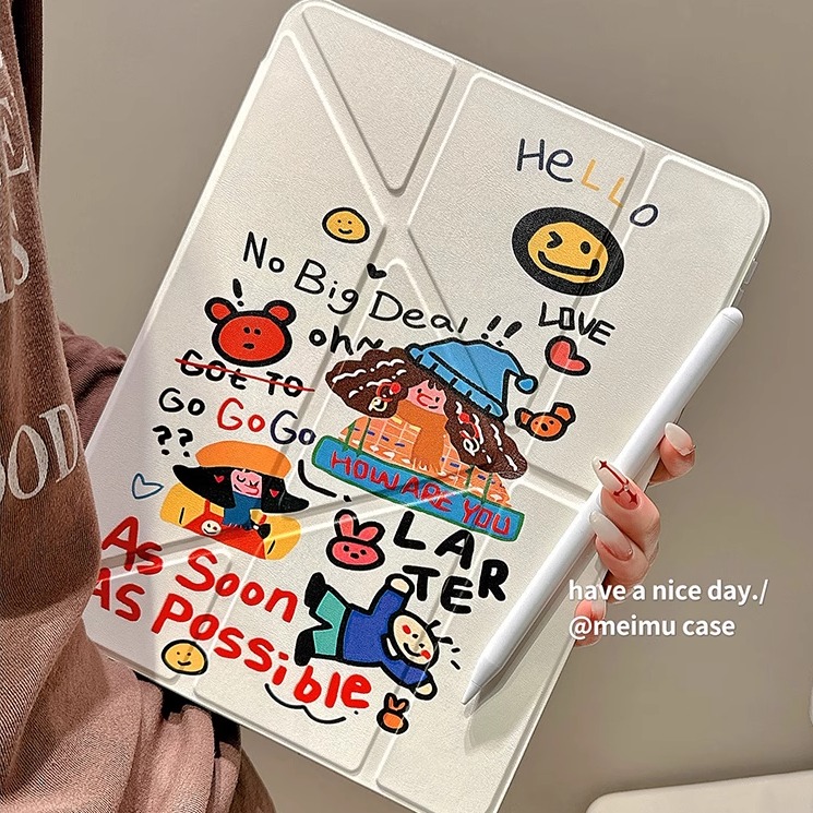 趣味可爱彩色涂鸦卡通适用ipad10代保护壳9.7英寸三折Y型pro2024带笔槽air6/7新款10.5/10.9苹果防摔平板套11