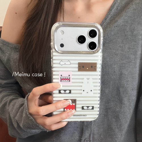 美牧 古早ins白色条纹卡通多摩君适用苹果17promax手机壳iphone16pro新款14女18pro创意15pro全包防摔手机套