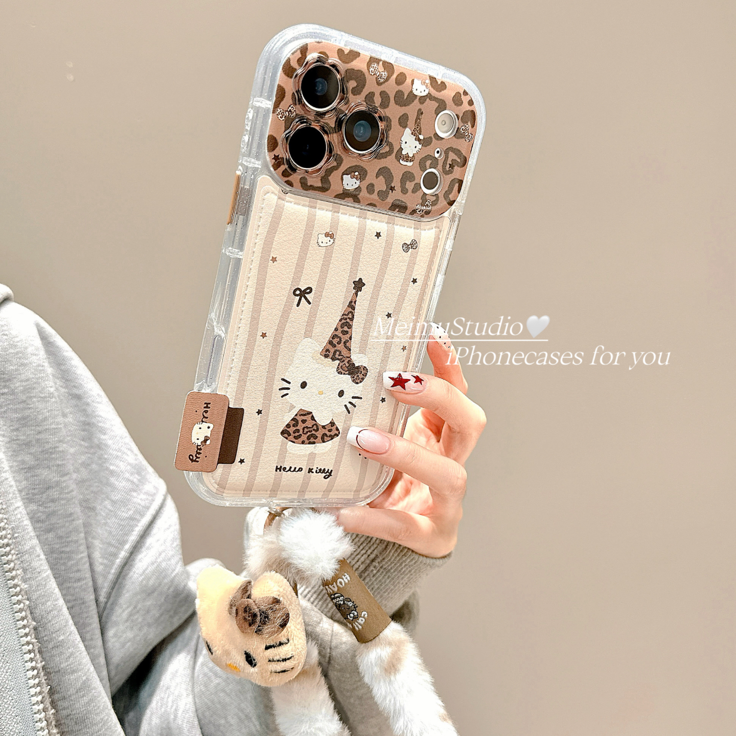 秋冬棕色豹纹KT猫适用苹果手机壳