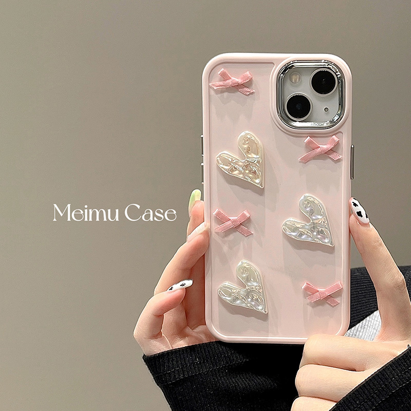 美牧 粉色爱心蝴蝶结适用iphone15promax手机壳苹果13新款12软壳11小众女款14pro镭射13promax全包防摔手机套