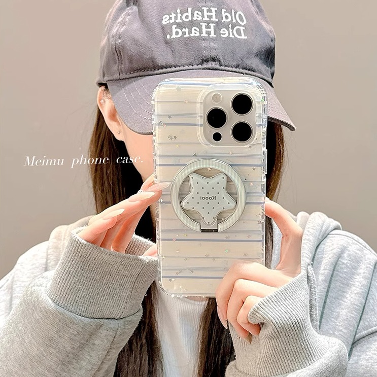 日韩条纹星星支架适用苹果手机壳