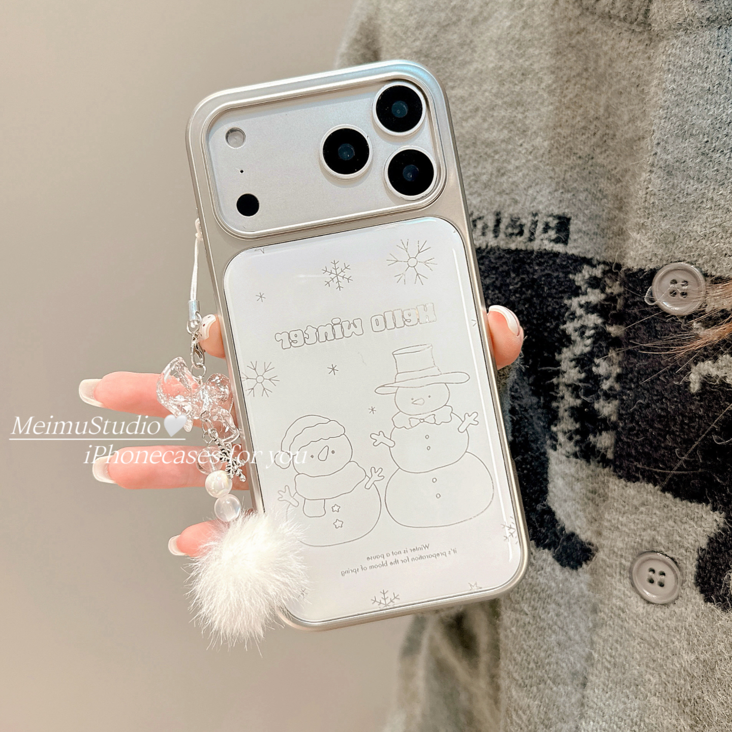 可爱卡通线条雪人适用苹果手机壳